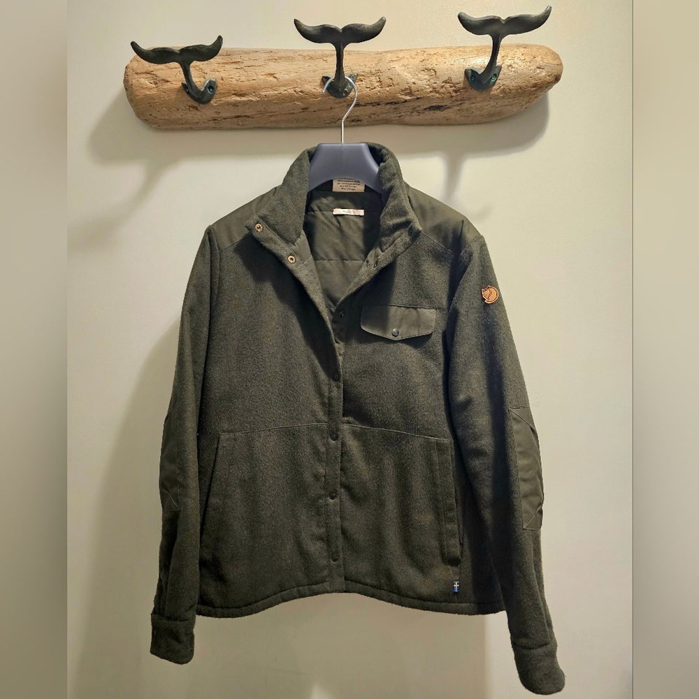 Fjallraven Olive Green Jacket with White Interior Label